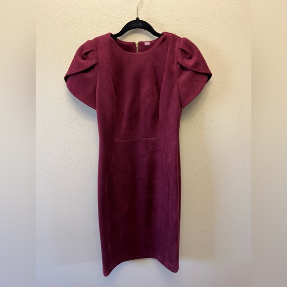 CALVIN KLEIN Suede Tulip Sheath Dress, Burgundy, Size 2 - Picture 10 of 10